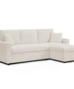 Canapé d'angle convertible avec coffre de rangement réversible Toledo Velours côtelé Beige