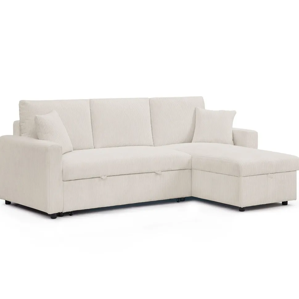Canapé d'angle convertible avec coffre de rangement réversible Toledo Velours côtelé Beige