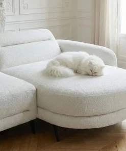 Canapé d'angle convertible avec méridienne arrondie Milord Tissu texturé Crème