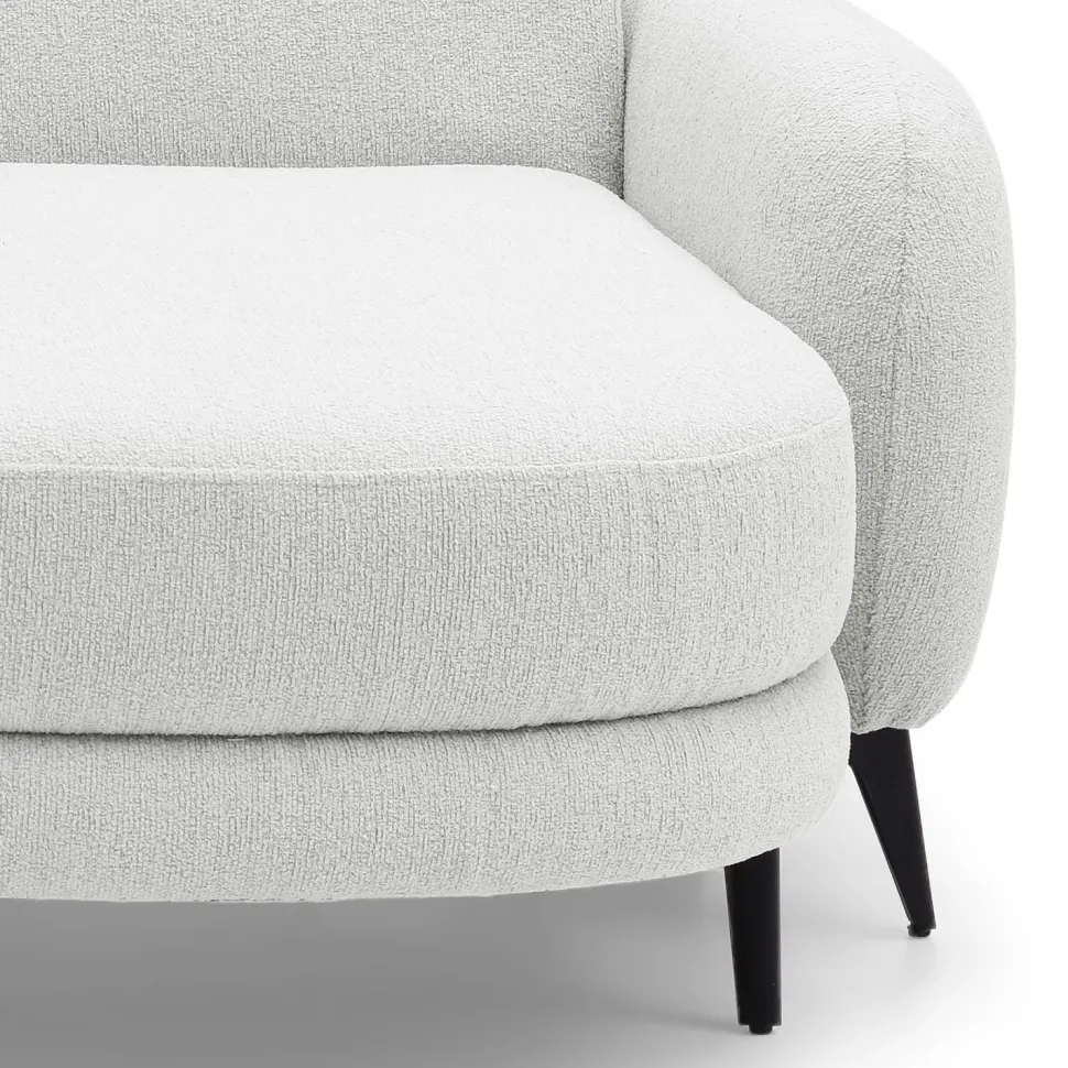 Canapé d'angle convertible avec méridienne arrondie Milord Tissu texturé Crème