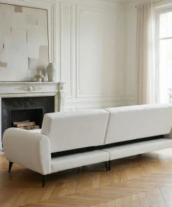 Canapé d'angle convertible avec méridienne arrondie Milord Tissu texturé Crème