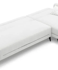 Canapé d'angle convertible avec méridienne arrondie Milord Tissu texturé Crème