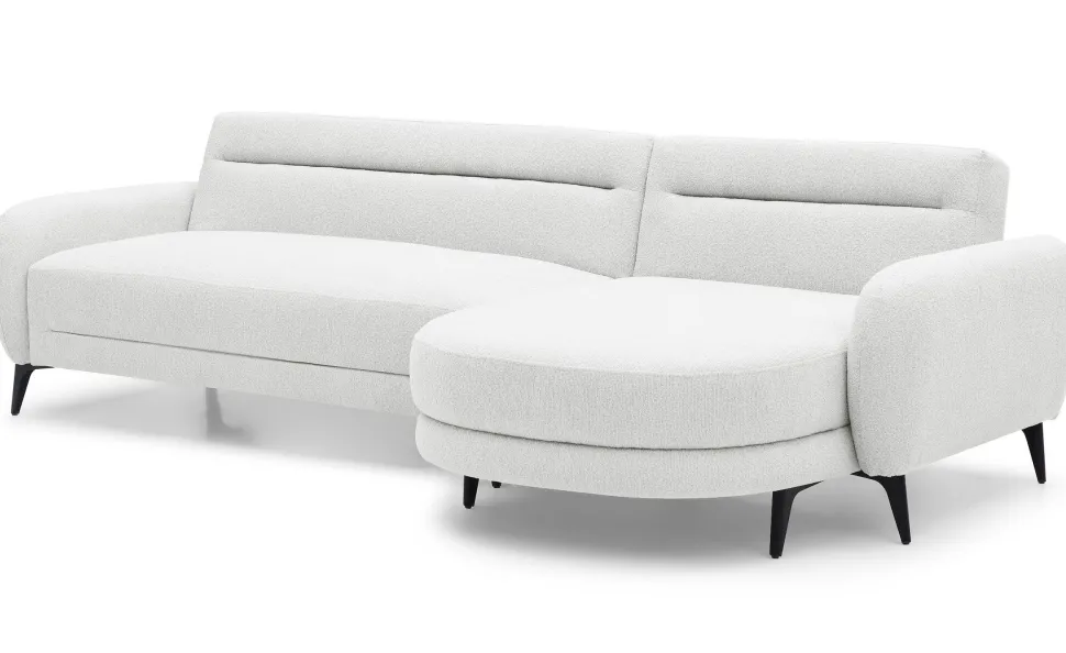 Canapé d'angle convertible avec méridienne arrondie Milord Tissu texturé Crème