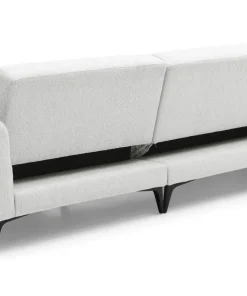 Canapé d'angle convertible avec méridienne arrondie Milord Tissu texturé Crème