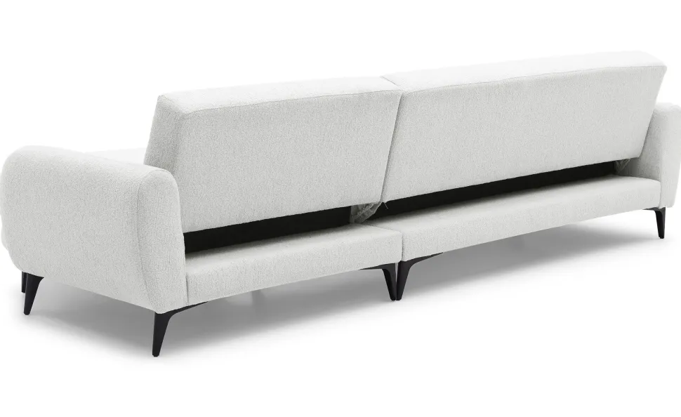 Canapé d'angle convertible avec méridienne arrondie Milord Tissu texturé Crème