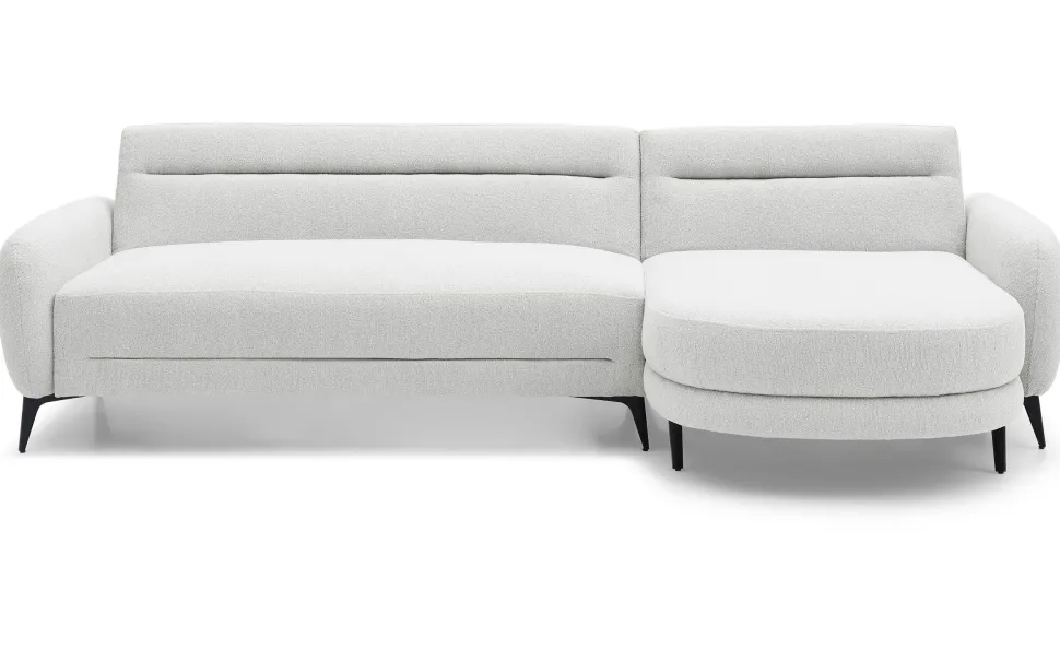 Canapé d'angle convertible avec méridienne arrondie Milord Tissu texturé Crème