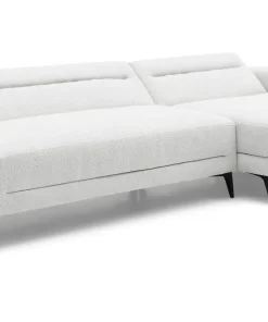 Canapé d'angle convertible avec méridienne arrondie Milord Tissu texturé Crème