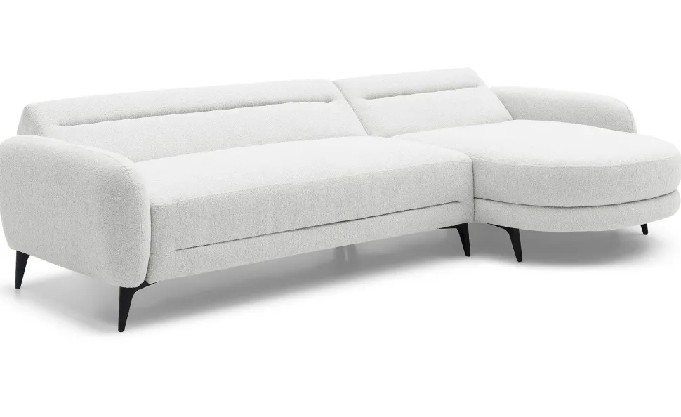 Canapé d'angle convertible avec méridienne arrondie Milord Tissu texturé Crème