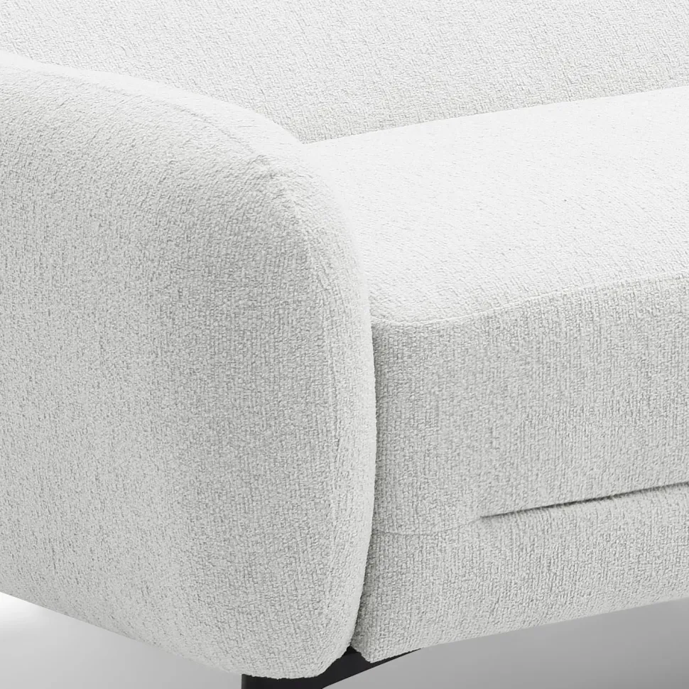 Canapé d'angle convertible avec méridienne arrondie Milord Tissu texturé Crème