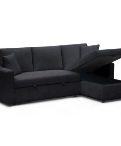 Canapé d'angle convertible avec coffre de rangement réversible Toledo Velours côtelé Noir