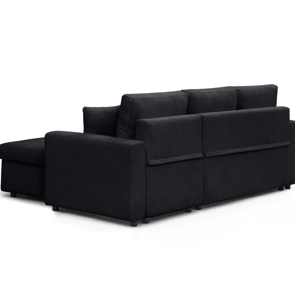 Canapé d'angle convertible avec coffre de rangement réversible Toledo Velours côtelé Noir