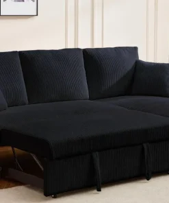 Canapé d'angle convertible avec coffre de rangement réversible Toledo Velours côtelé Noir