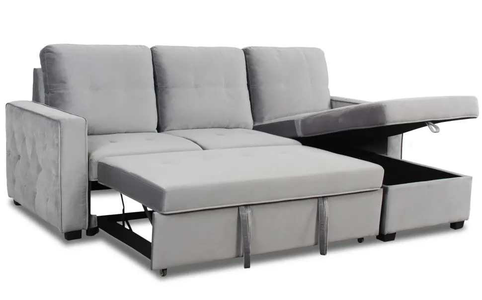 Canapé d'angle convertible moderne Delacroix Velours Argent