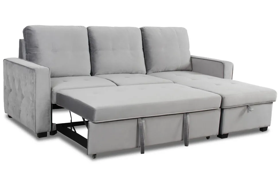 Canapé d'angle convertible moderne Delacroix Velours Argent