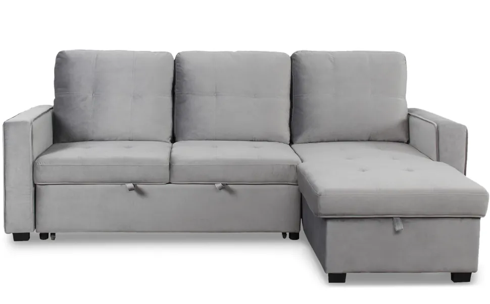 Canapé d'angle convertible moderne Delacroix Velours Argent