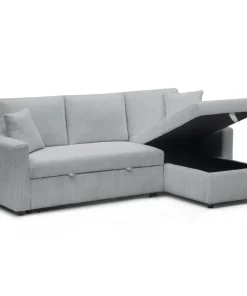 Canapé d'angle convertible avec coffre de rangement réversible Toledo Velours côtelé Argent
