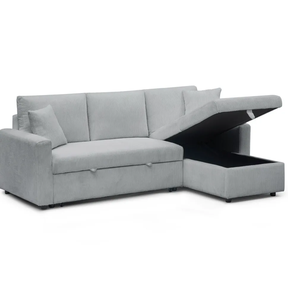 Canapé d'angle convertible avec coffre de rangement réversible Toledo Velours côtelé Argent