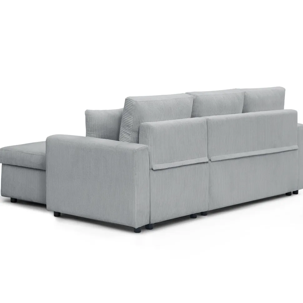 Canapé d'angle convertible avec coffre de rangement réversible Toledo Velours côtelé Argent