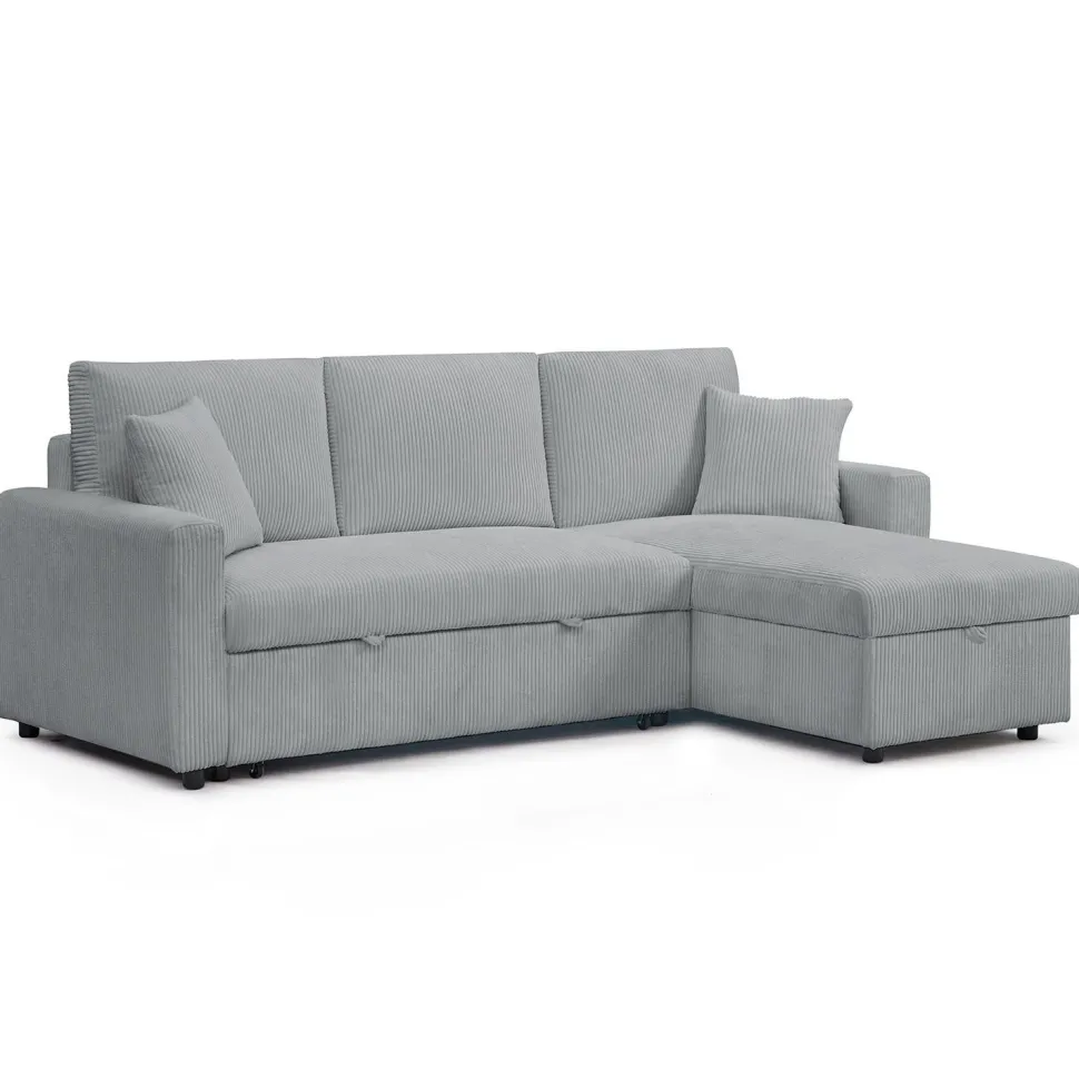 Canapé d'angle convertible avec coffre de rangement réversible Toledo Velours côtelé Argent