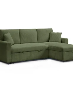 Canapé d'angle convertible avec coffre de rangement réversible Toledo Velours côtelé Vert