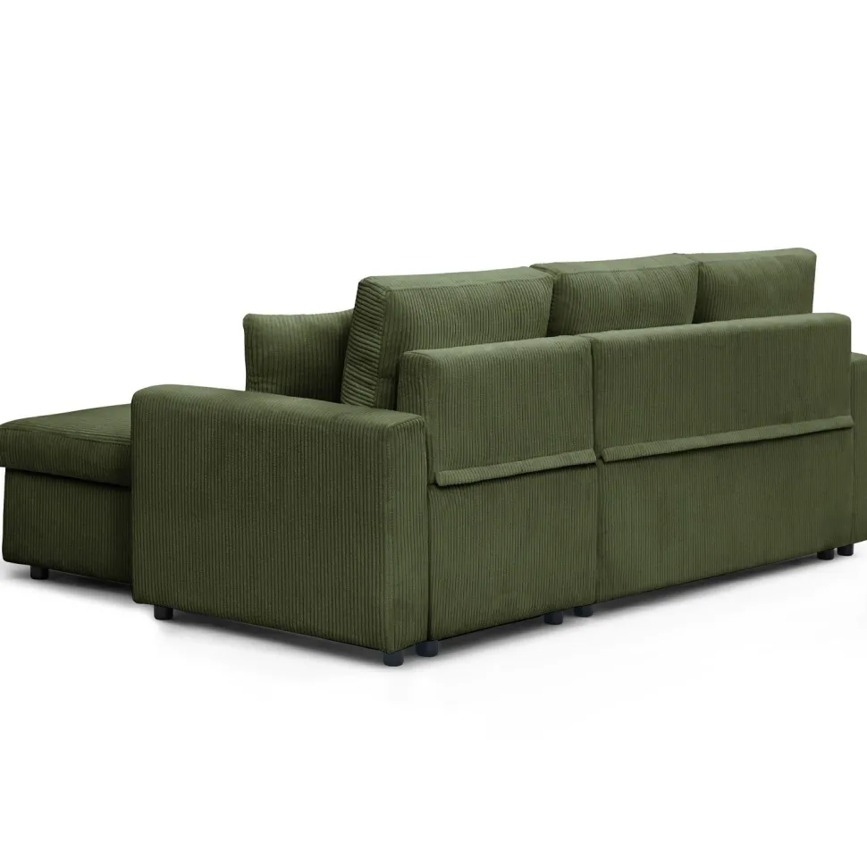 Canapé d'angle convertible avec coffre de rangement réversible Toledo Velours côtelé Vert
