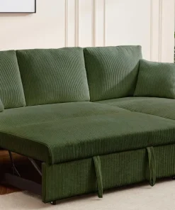 Canapé d'angle convertible avec coffre de rangement réversible Toledo Velours côtelé Vert