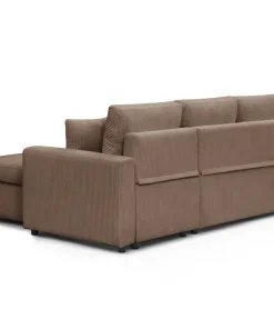 Canapé d'angle convertible avec coffre de rangement réversible Toledo Velours côtelé Taupe