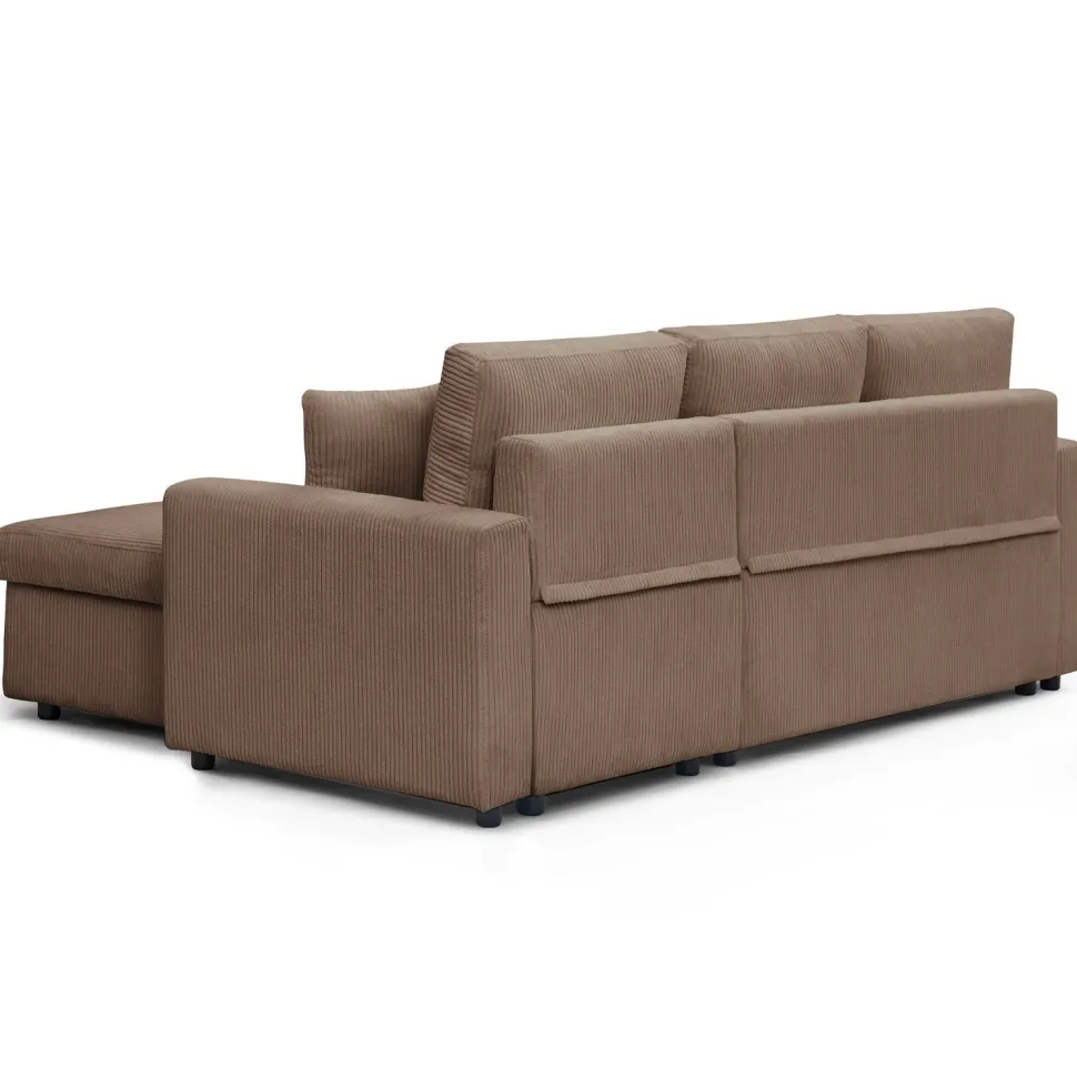 Canapé d'angle convertible avec coffre de rangement réversible Toledo Velours côtelé Taupe