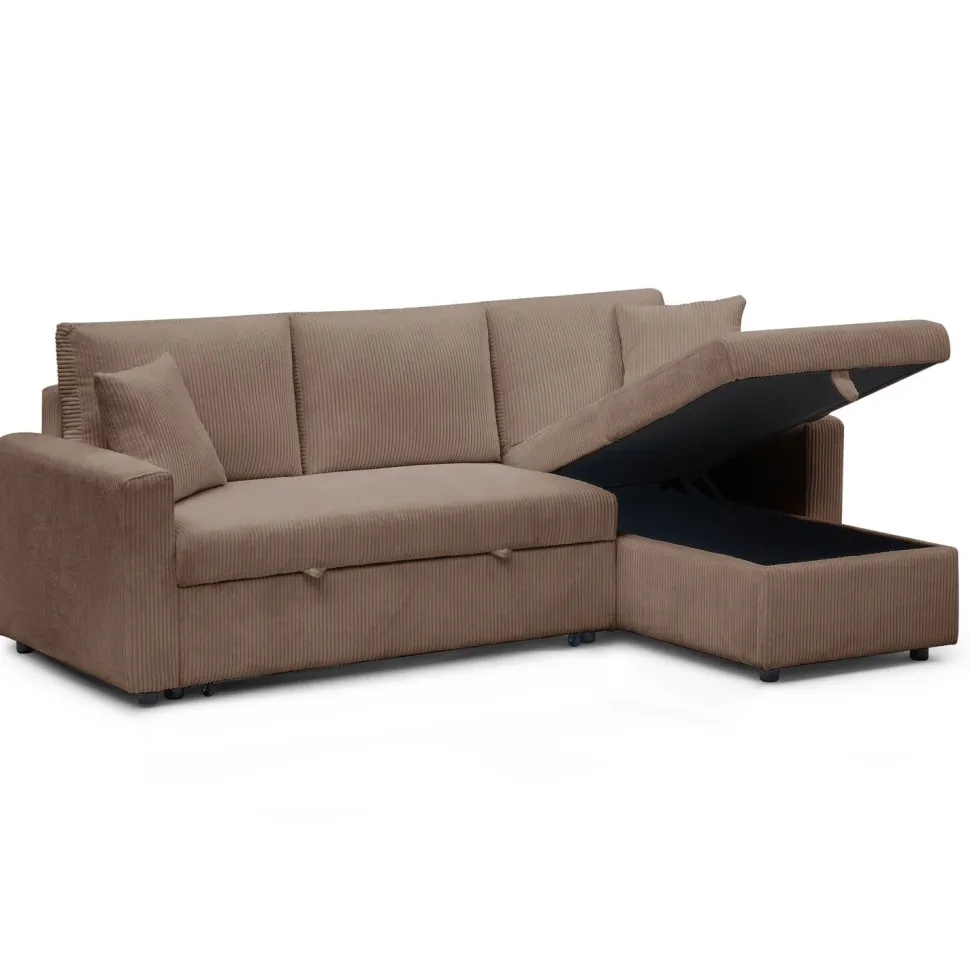 Canapé d'angle convertible avec coffre de rangement réversible Toledo Velours côtelé Taupe