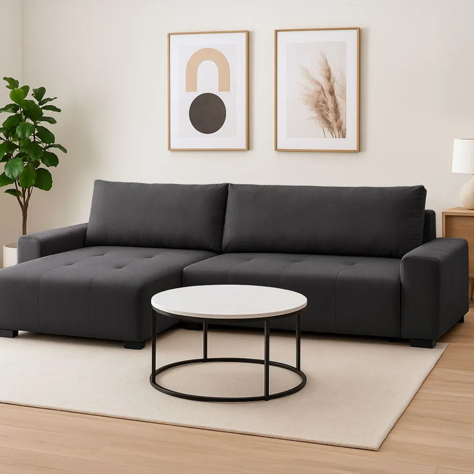 Canapé d'angle convertible élégant Malone Tissu Noir