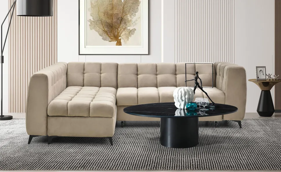 Canapé d'angle convertible Chessy Velours Taupe