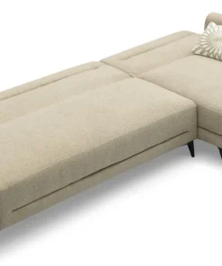 Canapé d'angle convertible avec méridienne arrondie Milord Tissu texturé taupe