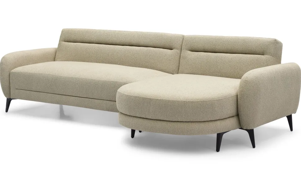 Canapé d'angle convertible avec méridienne arrondie Milord Tissu texturé taupe