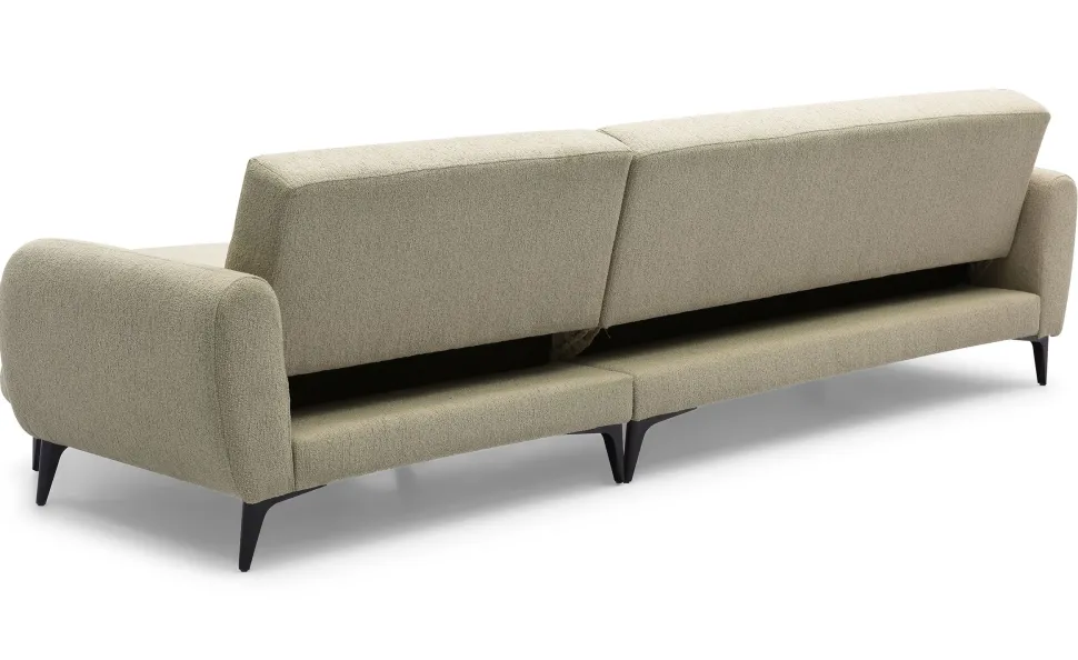 Canapé d'angle convertible avec méridienne arrondie Milord Tissu texturé taupe