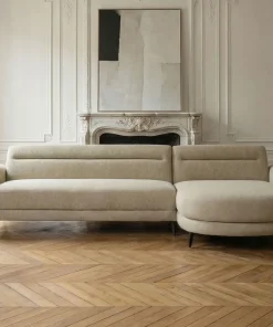 Canapé d'angle convertible avec méridienne arrondie Milord Tissu texturé taupe
