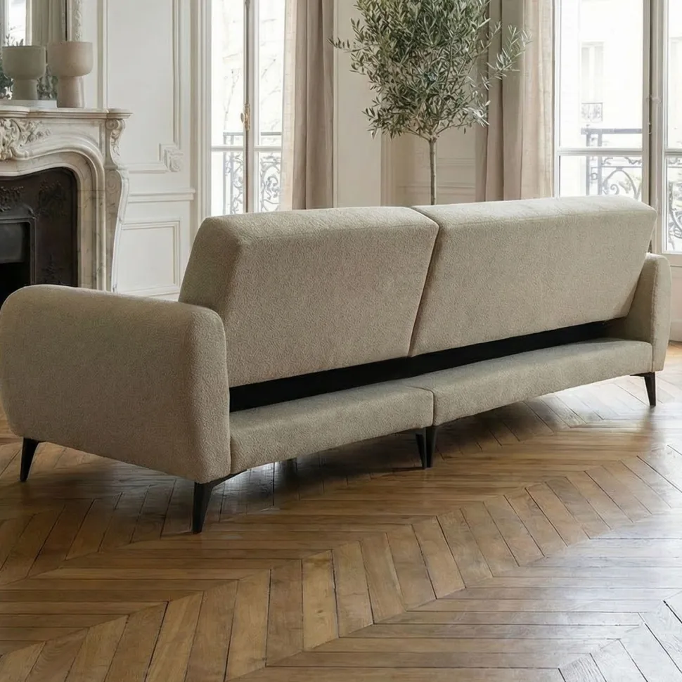 Canapé d'angle convertible avec méridienne arrondie Milord Tissu texturé taupe