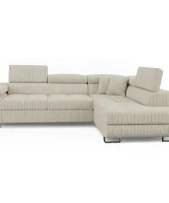 Canapé d'angle convertible Antoni avec têtières relevables angle à droite Velours côtelé Beige