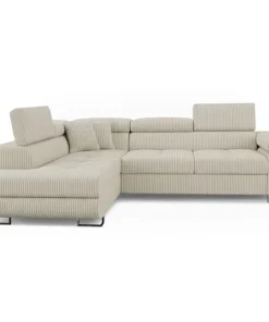 Canapé d'angle convertible Antoni avec têtières relevables angle à gauche Velours côtelé Beige