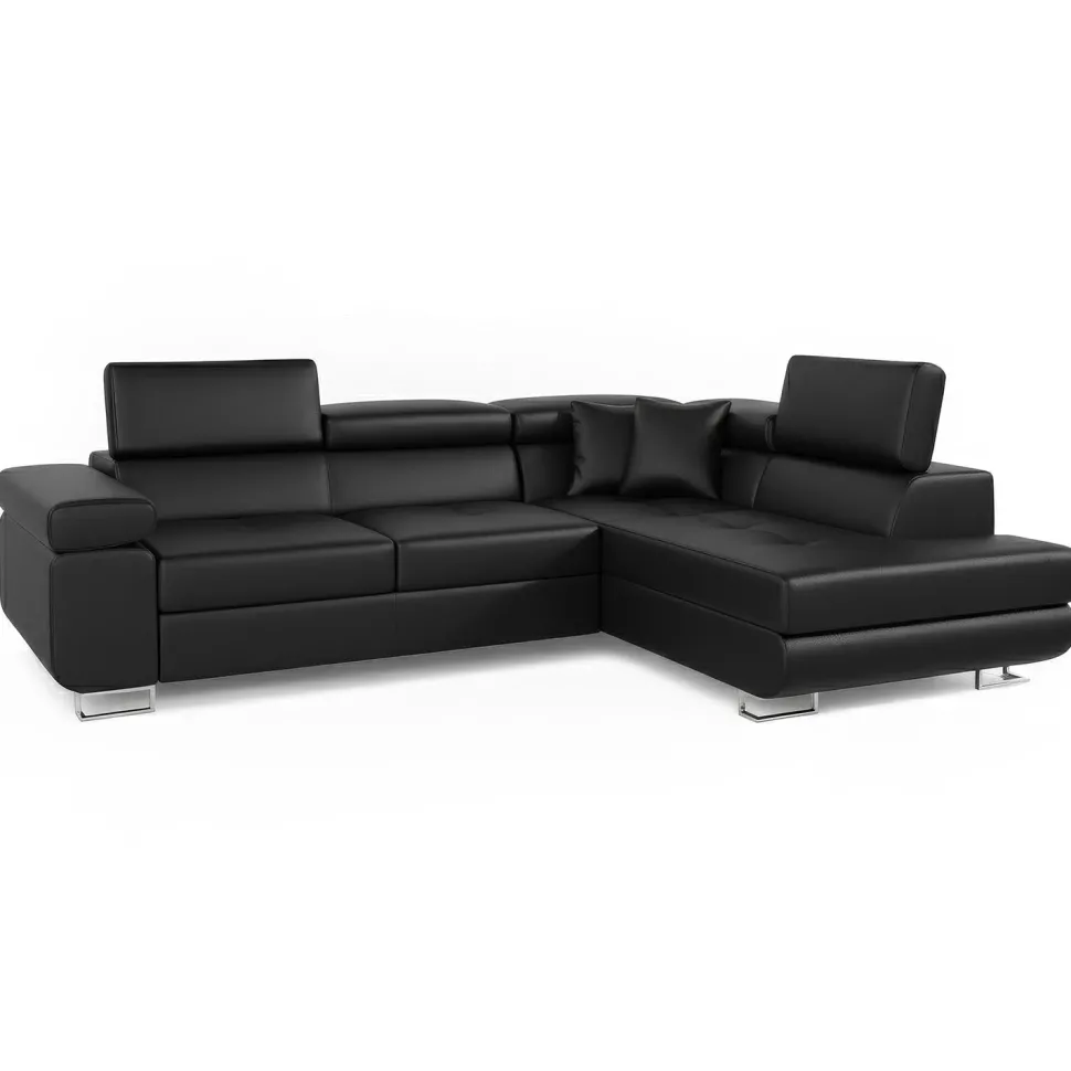 Canapé d'angle convertible Antoni avec têtières relevables Simili Noir