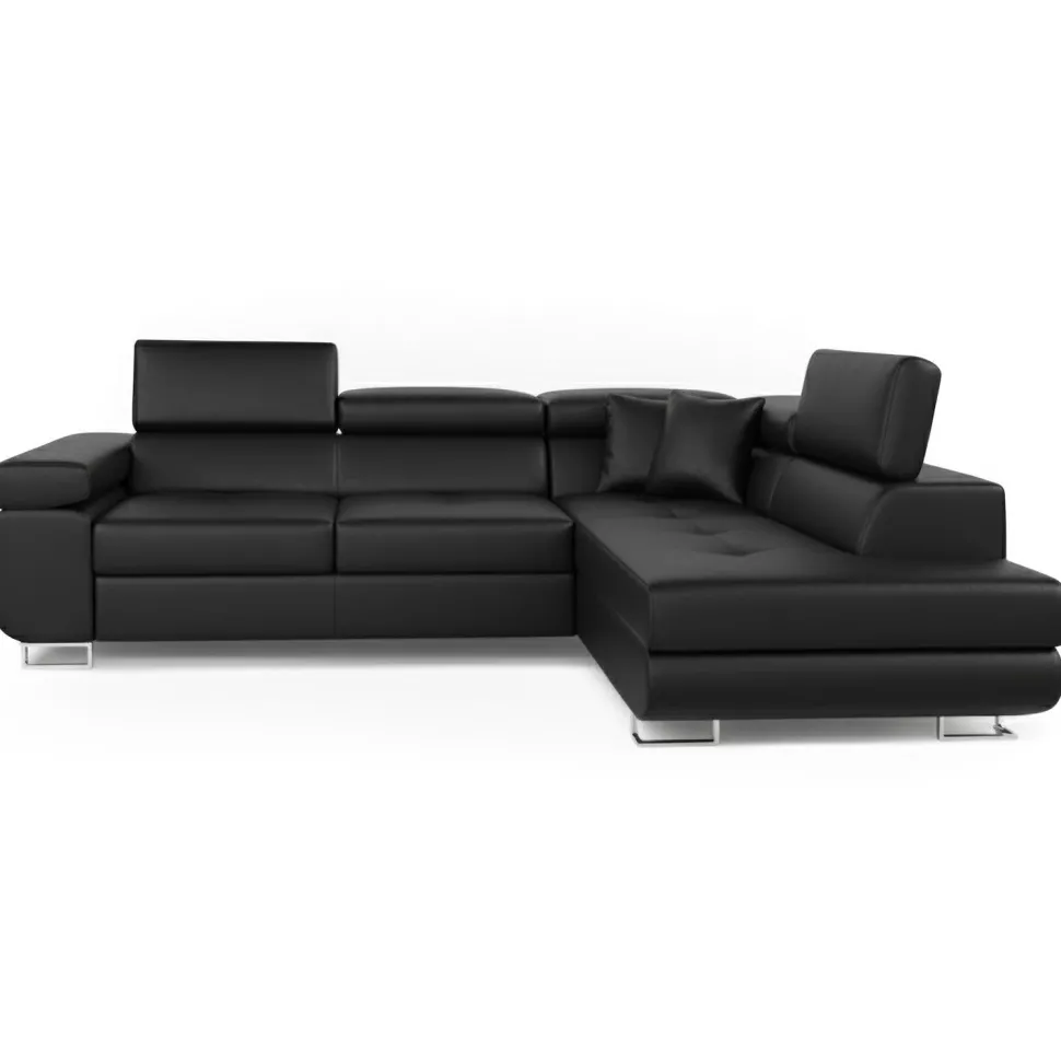 Canapé d'angle convertible Antoni avec têtières relevables Simili Noir