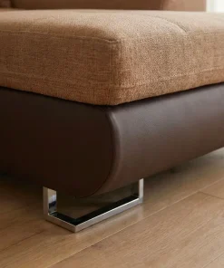 Canapé d'angle convertible Antoni avec têtières relevables angle à droite simili Marron et tissu Marron