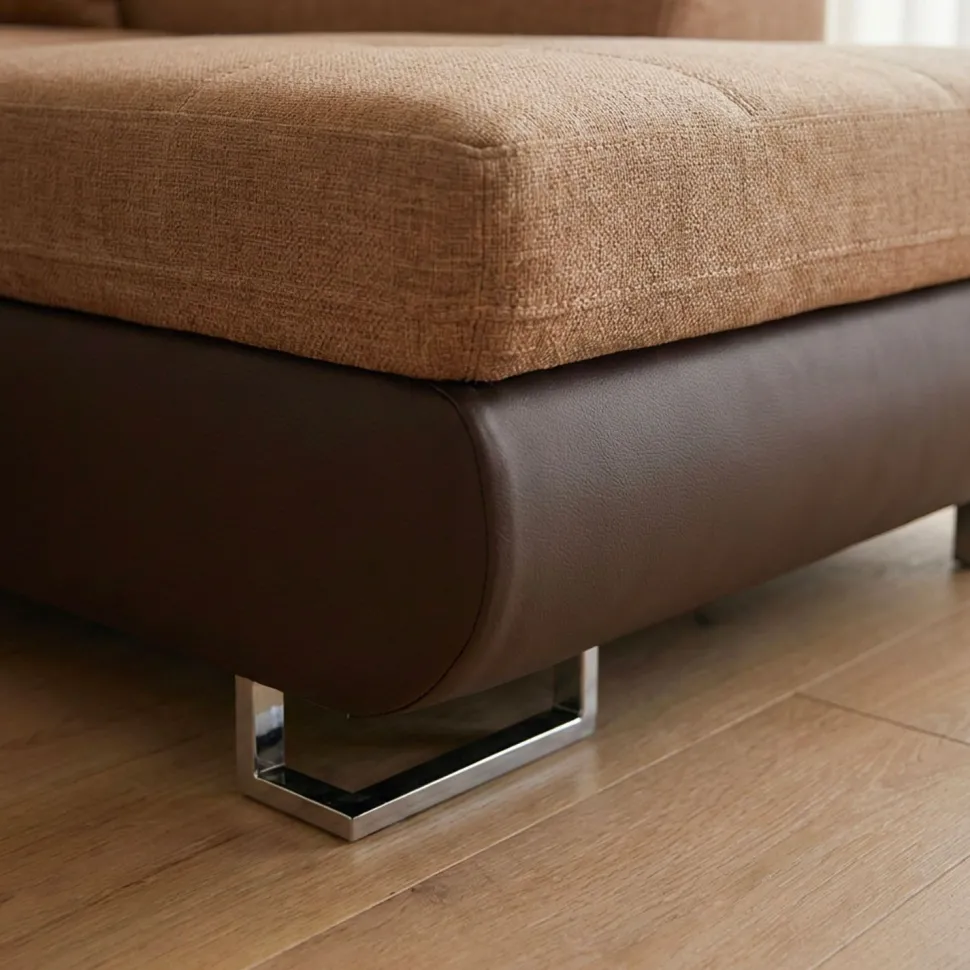 Canapé d'angle convertible Antoni avec têtières relevables angle à droite simili Marron et tissu Marron