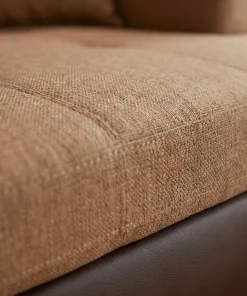 Canapé d'angle convertible Antoni avec têtières relevables angle à droite simili Marron et tissu Marron