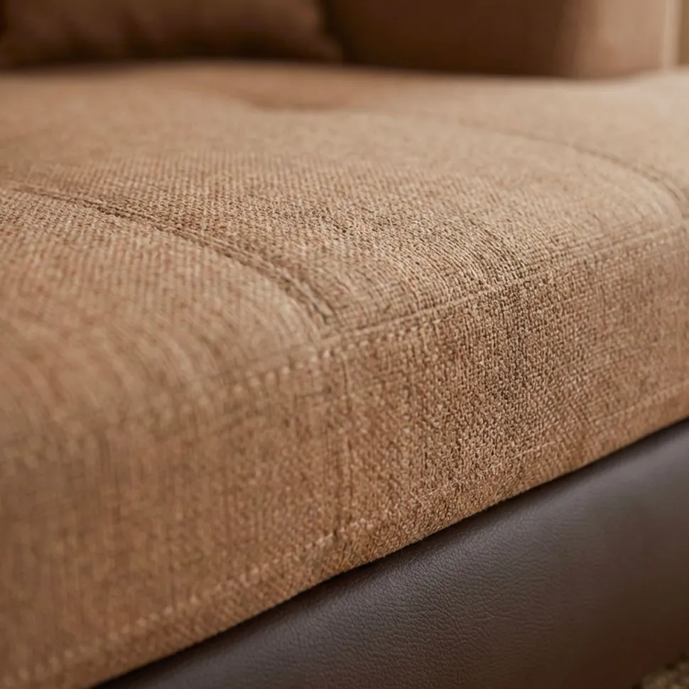 Canapé d'angle convertible Antoni avec têtières relevables angle à droite simili Marron et tissu Marron