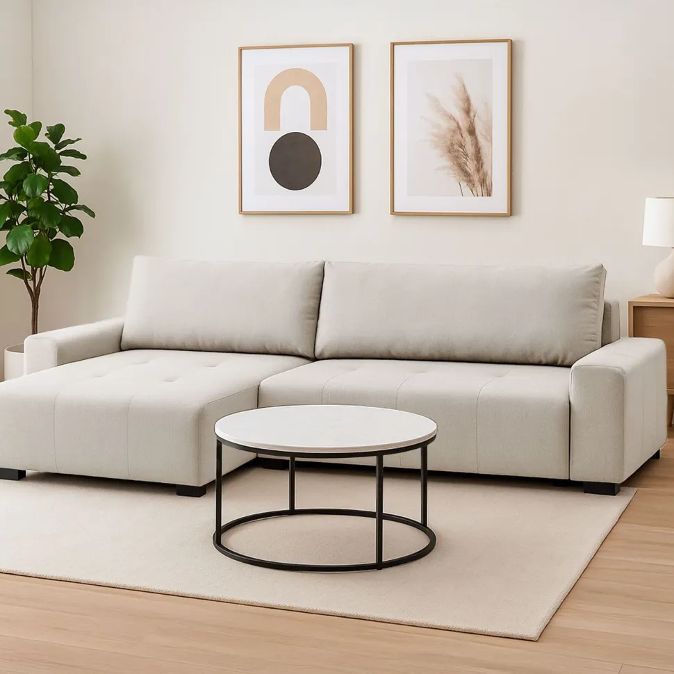 Canapé d'angle convertible élégant Malone Tissu Beige