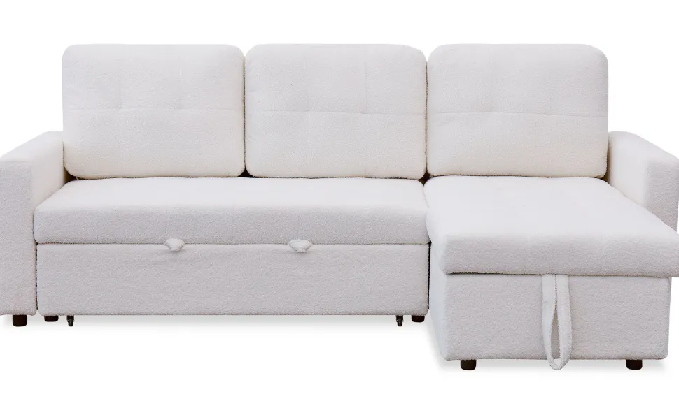Canapé d'angle convertible Toledo Tissu Bouclette Crème