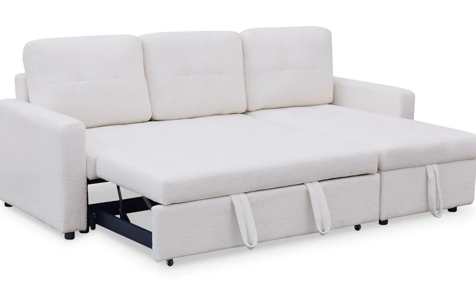 Canapé d'angle convertible Toledo Tissu Bouclette Crème