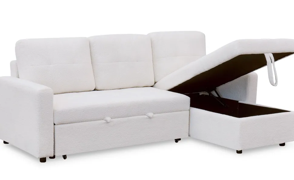 Canapé d'angle convertible Toledo Tissu Bouclette Crème