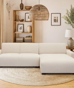 Canapé d'angle moderne 288cm Wallis Velours côtelé Crème