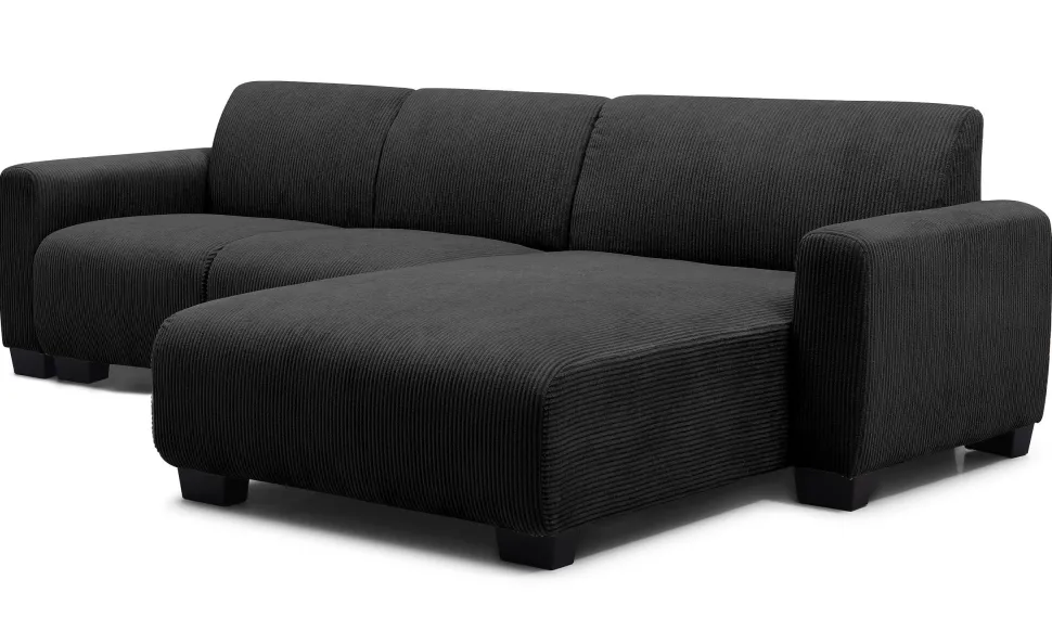 Canapé d'angle moderne 288cm Wallis Velours côtelé Noir